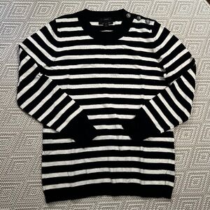 J. Crew | Wool Cashmere Sweater with Metal Button Collar in Navy Stripe, Size M